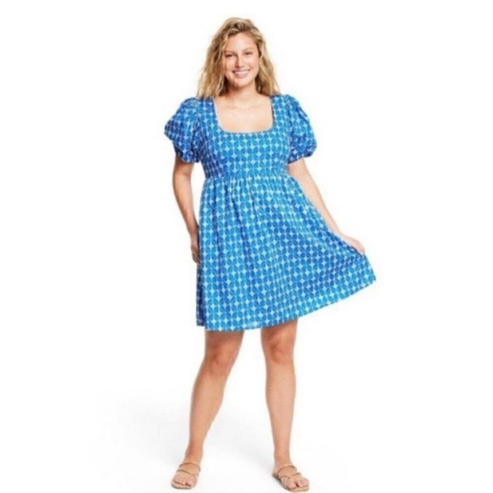 Rhode X Target Blue Puff Sleeve Short Eyelet Mini Dress 4X NWT